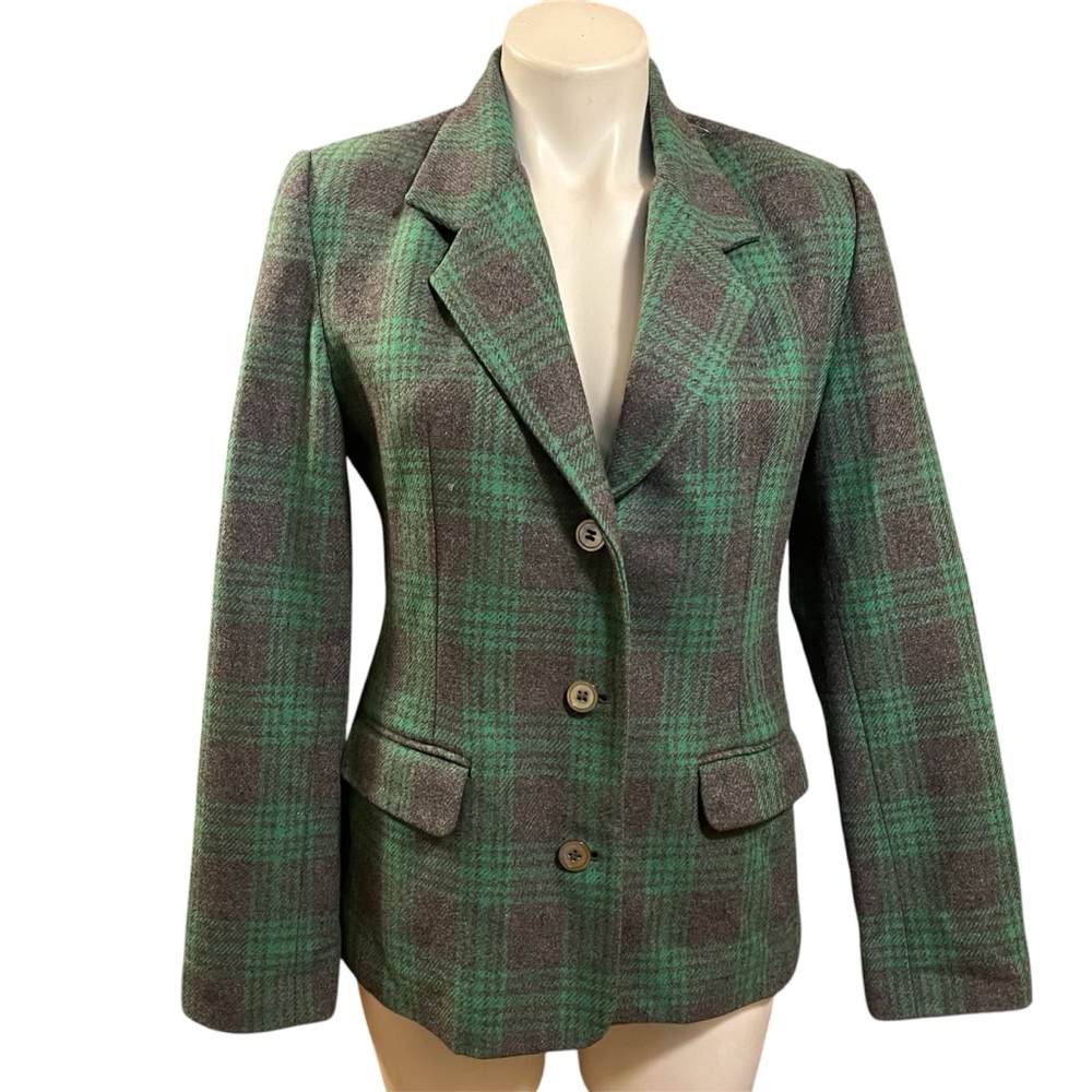 Gap Wool Blend Green Gray Plaid Academy preppy BlazerJacket